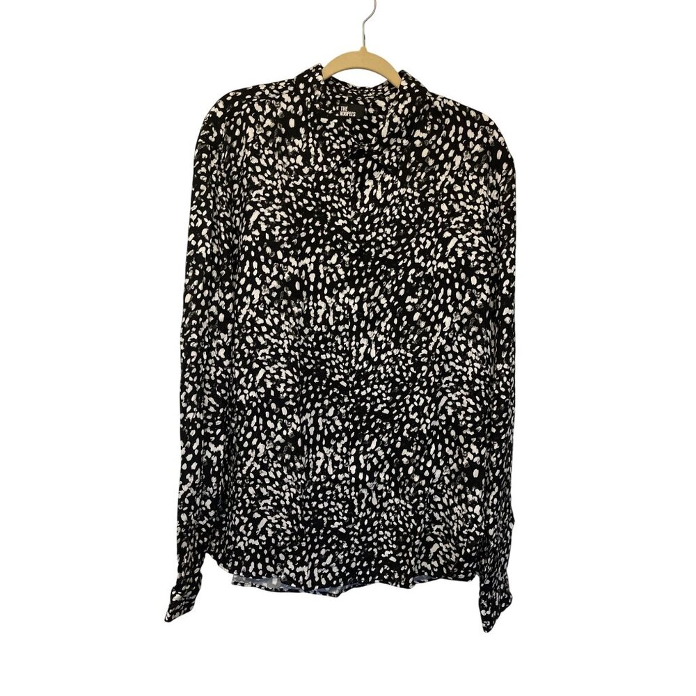 The Kooples Black & White Printed Button-Up Long Sleeve Shirt XXL